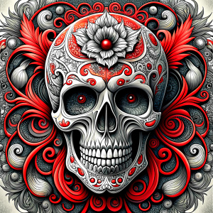 skull tattoo design - perfect realistic art - high-definition - grey and black - white background 