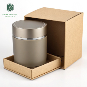 Elmax packaging design showcasing a sleek grayish-brown cylindrical container encased in a cardboard box. High-quality product display.