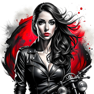 motorcycle bikergirl tattoo design - perfect realistic art - high-definition - grey and black - white background 