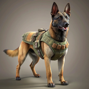 Pastor Belga Malinois, hiper definicion, cuerpo y cabeza fuerte, arnes militar, sin fondo de la imagen