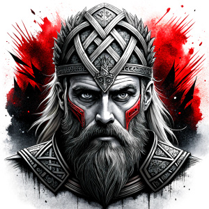 walhalla, viking warrior,  runics face, black work, white backrounds