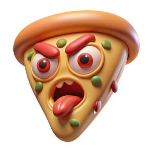 An angry pepperoni pizza logo