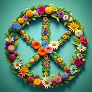 peace sign covered with flowers