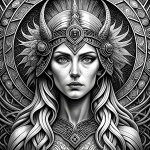 Hel – nordic godness - perfect realistic art - high definition - grey and black tattoo design - white background 