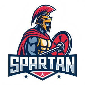 Modern gym logo featuring a Spartan warrior. Vibrant color palette with a sleek design.