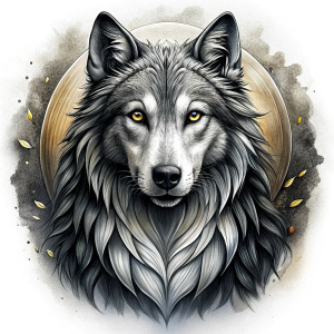 Nordic Godness Ylva She-Wolf - perfect realistic art, high-definition grey and black, white background tattoo design