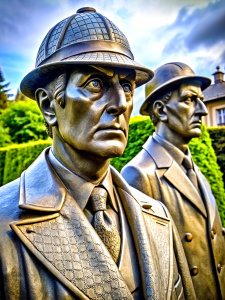 A bronze statue of Sherlock Holmes and Dr. Watson