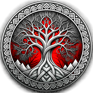 Nordic yggdrasil –  high-definition design grey and black, realistic tattoo design, white background