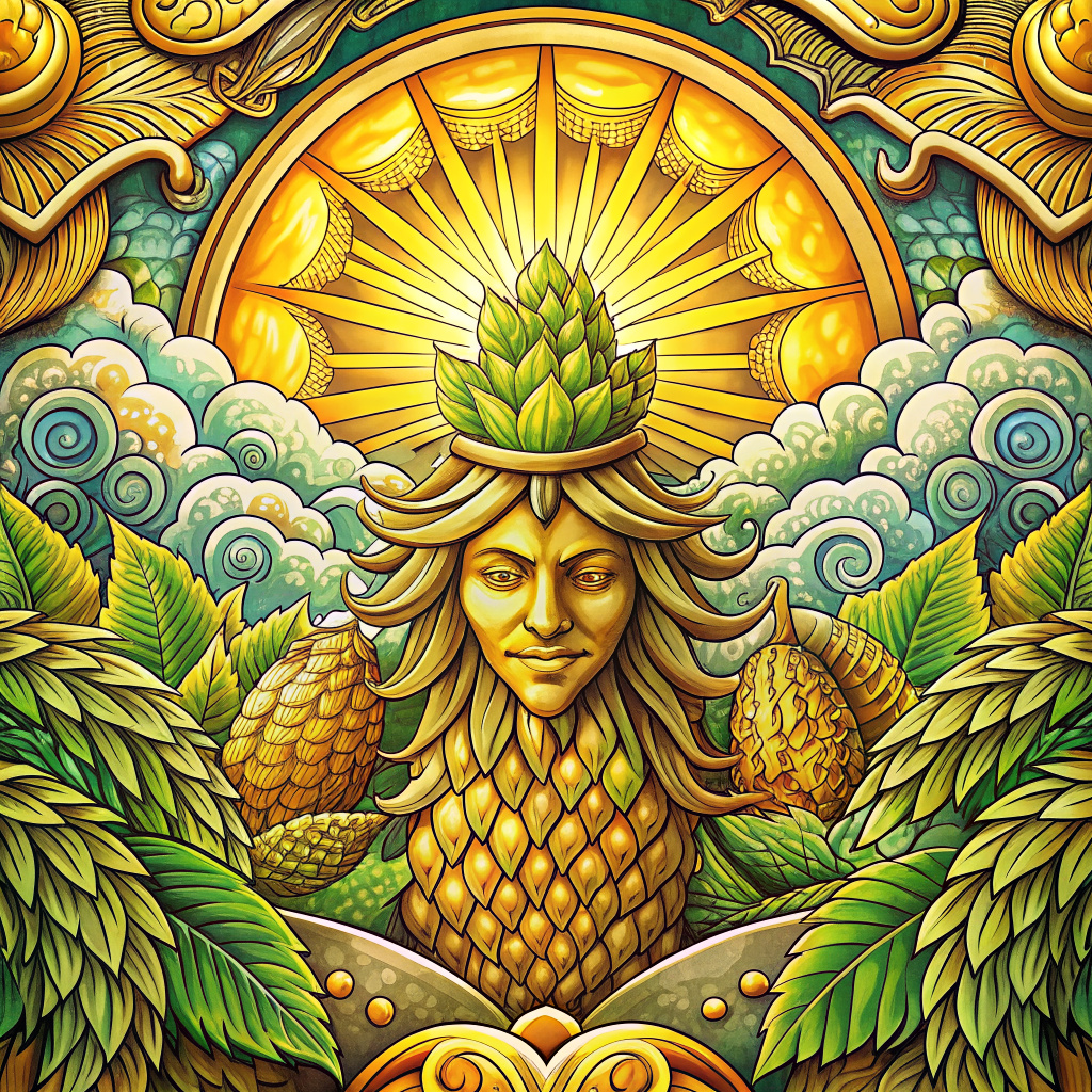 beer label design with hops sunshine and hazy yellow color  