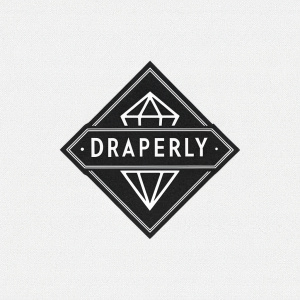 Logo design for 'Draperly'. Simple geometric diamond shape in black and white, flat design, no shading.