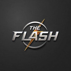 Digital artwork for TV show 'The Flash'. Modern action-oriented aesthetic. Metallic grayscale logo with small lightning bolt graphic. Dark solid background.