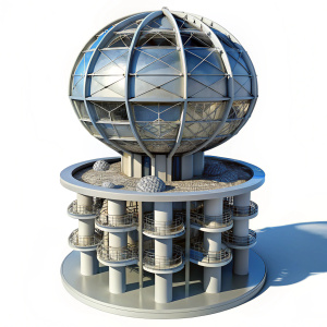3D Render of a Geoengineering Mega-Structure mitigating Climate Change Effects, on isolated white background.