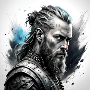 Nordic ragnar - perfect realistic art, high-definition grey and black, white background tattoo design