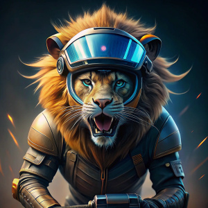 a lion ride sport bike with digital helmat 