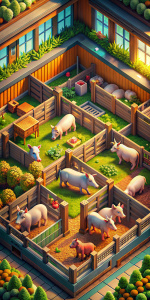 Step into "Explore inside Warehouse," a delightful 3D isometric. contented nestled in their cozy pens tending to immerse yourself in the serene beauty of rural life. With lush fields stretching as far as the eye can see, and seasonal details adding a pigs this scene captures the timeless charm in vivid detail.