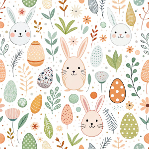 easter minimalist doodles seamless pattern tile, white ground