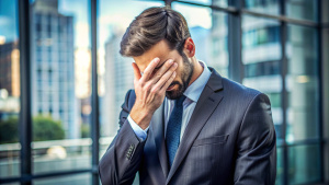 man facepalm face in business suit on office background