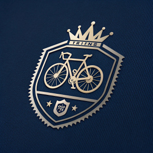 Logo of Spin Kings. Digital and modern emblem with metallic sheen. Features bicycle motif. Set against dark blue background, highlighting metallic elements. Cutting-edge design.
