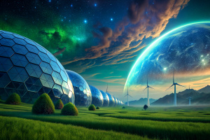 renewable energy modules, cosmic style, nature, green, grass