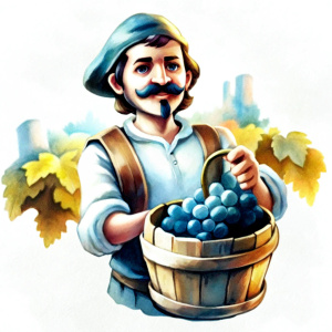 Medieval vineyard harvest, cartoon