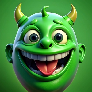 a green smiling devil, comic effect, dynamic and aesthetic, 3D color effects, edgy and modern ((Comic-Style)), trending on artstation, isolated