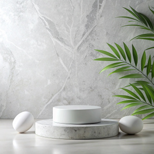 background of white spa stones on a pedestal made of white stone with 