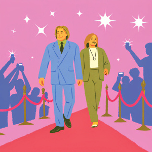 Nick Nolte and Vicki Lewis attending the star-studded premiere of 'The Thin Red Line' in Hollywood. Nick in a navy suit, Vicki in a simple white blouse. They walk the red carpet amidst flashing cameras and fans.