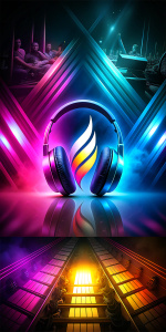 Create a logo about music, effects, and voices that has a normal background and is not too busy. Use attractive colors