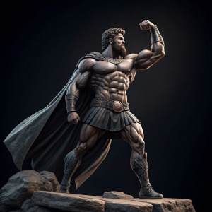 A muscular Hercules, depicted in an action-packed pose. The dark, sleek packaging highlights his strength and power.