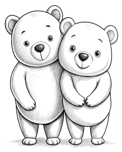 black and white, clean line art, couple bears inlove cute, black and white only, vector style, for coloring book page