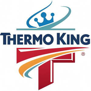 Stylized logo for Thermo King. Bold 'T' shape, modern font, and vibrant colors.