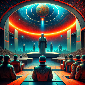space meeting with a crowd of people
