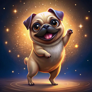 un pug con carita tierna vailando chachacha