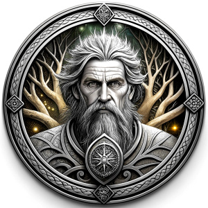 Nordic Mimir - Guard the Source of Tree Yggdrasilr high-definition design grey and black, realistic tattoo design, white background