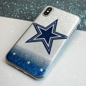 Shiny Dallas Cowboys iPhone case with blue star logo. Glittery background