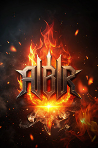 typography of word "ABIR" with fire in the background.