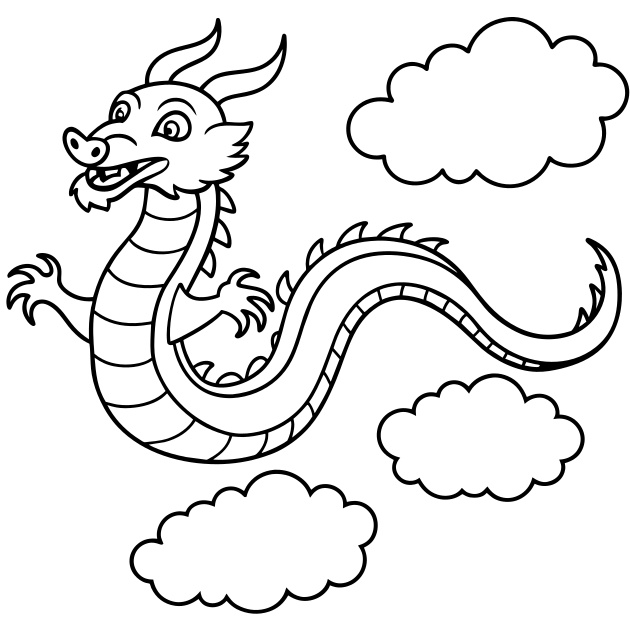 coloring immage for kids of chines dragon without wings flyng in the ...