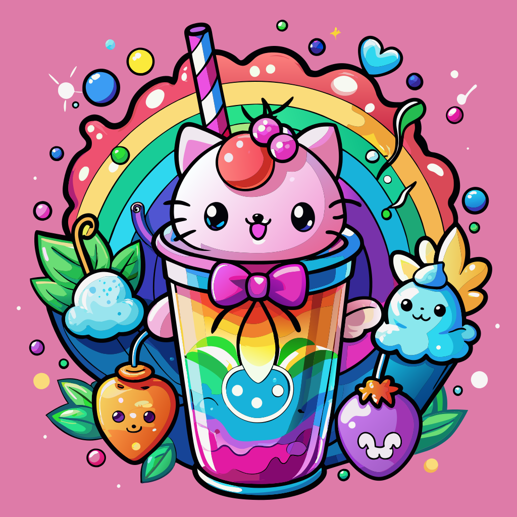 Kawaii hello Kitty Rainbow Drink Watercolor Splash - Recraft