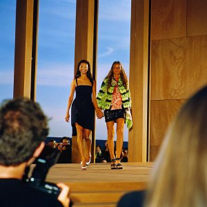 Yubin Shin and Anna Dello Russo walking the runway at New York Fashion Week.