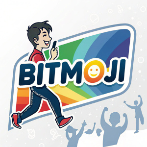 Bitmoji app logo, featuring a modern and bold font design. The colorful branding includes solid and gradient shades of blue, green, yellow, and red.