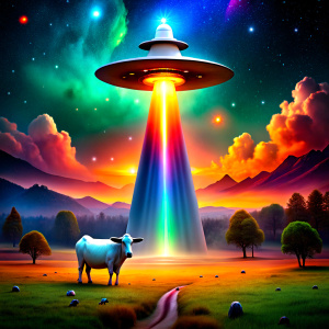 Spaceship abducting a Cow