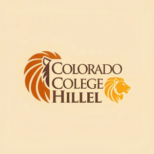 Colorado College Hillel logo featuring a sleek, modern lion head icon on the left. Clean, sans-serif font. Warm, inviting color palette.
