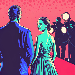 Natalie Portman and Tom Hiddleston walking the red carpet at the premiere. Alan Taylor in the background, film director