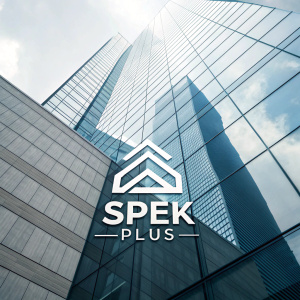 Modern logo for Spek Plus featuring a sleek, geometric shape with clean, contemporary design elements.