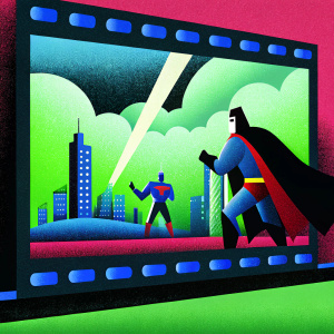 Screenshot from a movie streaming app. Batman vs Superman: Dawn of Justice poster and main characters showcased in a dynamic action scene.