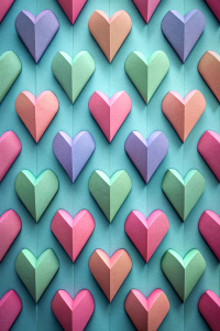 pattern with hearts, symmetric style, Paper cut craft, minimalism, flat design, pastel colour