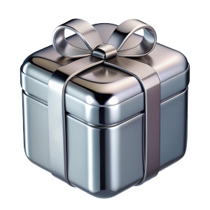 3d chrome metal texture silver gift box front view