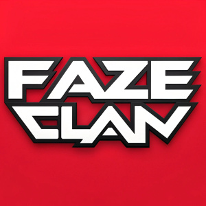 FaZe Clan logo, white and black color scheme, on vibrant red background.