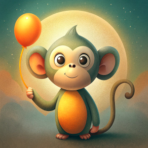 cute monkey holding a balloon