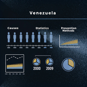 Infografia detallada sobre suicidios en Venezuela de 2000 a 2009. Incluye graficos de barras, de torta y iconos en colores beiges y marrones. Texto en español sobre causas, estadisticas y metodos de prevencion.